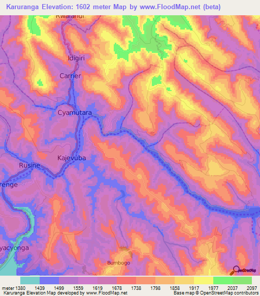 Karuranga,Rwanda Elevation Map