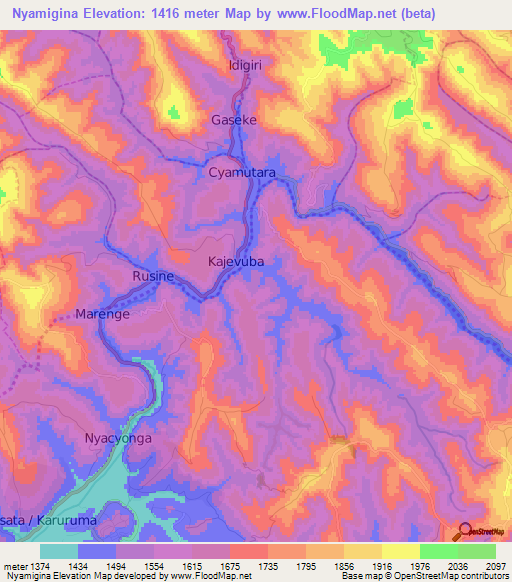 Nyamigina,Rwanda Elevation Map