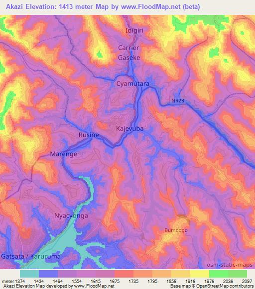 Akazi,Rwanda Elevation Map