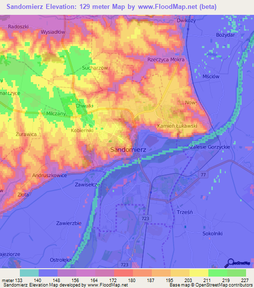 Sandomierz,Poland Elevation Map