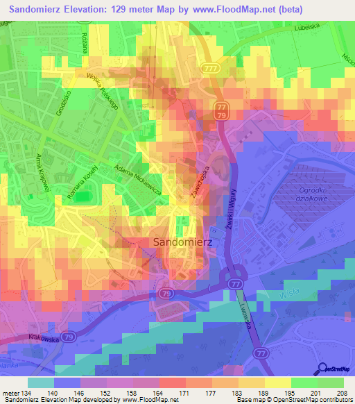 Sandomierz,Poland Elevation Map