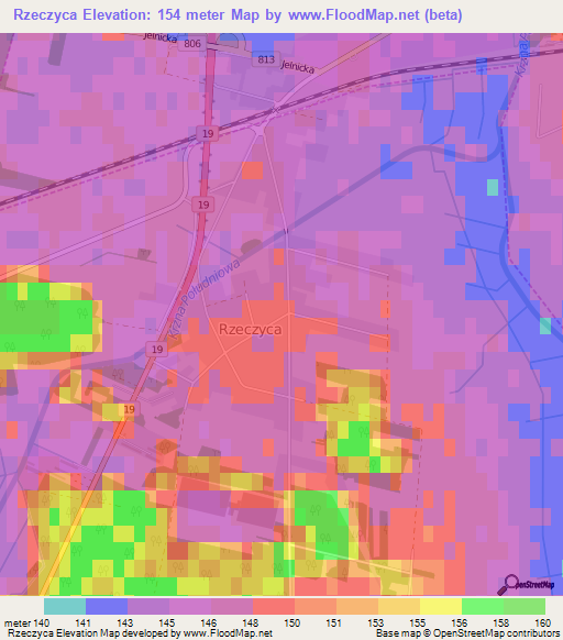 Rzeczyca,Poland Elevation Map