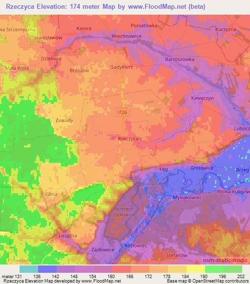 Rzeczyca,Poland Elevation Map