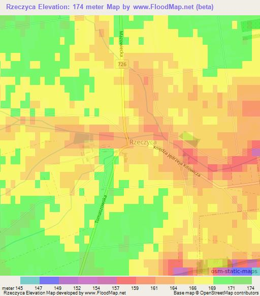 Rzeczyca,Poland Elevation Map