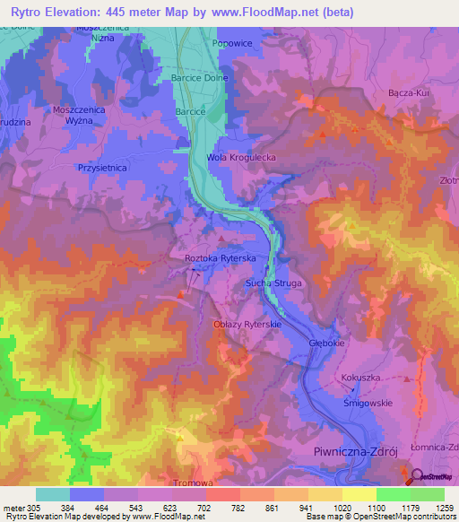 Rytro,Poland Elevation Map