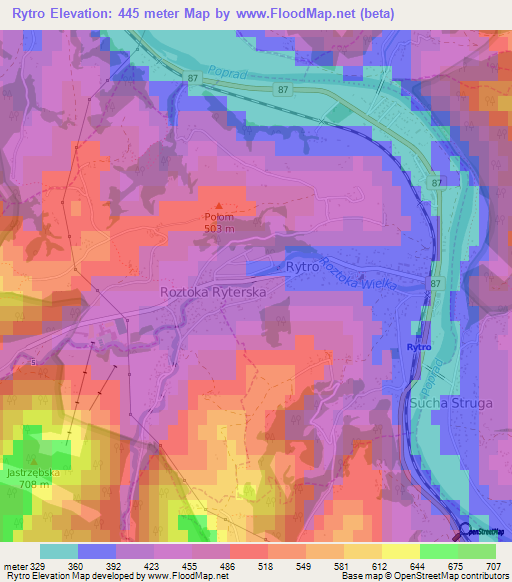 Rytro,Poland Elevation Map