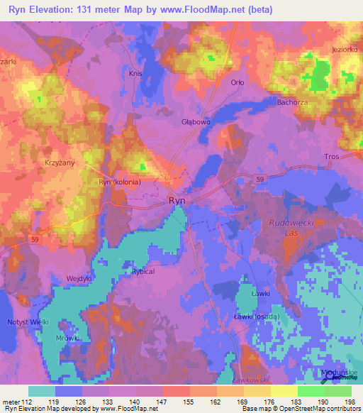 Ryn,Poland Elevation Map