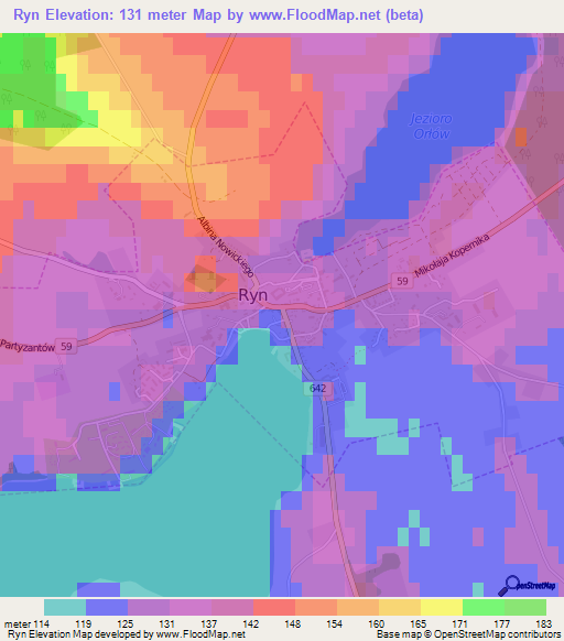 Ryn,Poland Elevation Map