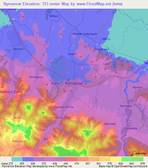 Rymanow,Poland Elevation Map