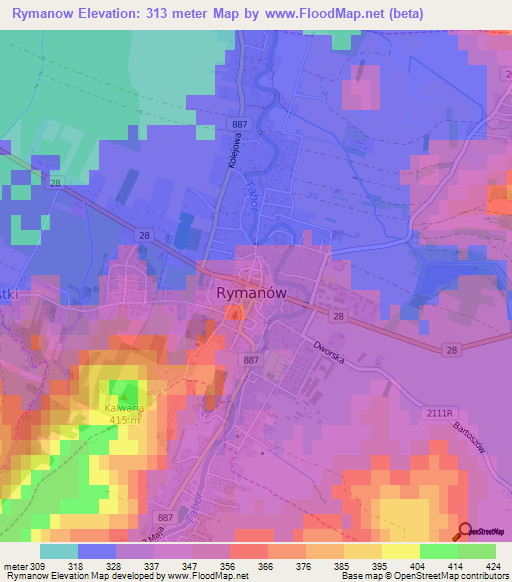 Rymanow,Poland Elevation Map