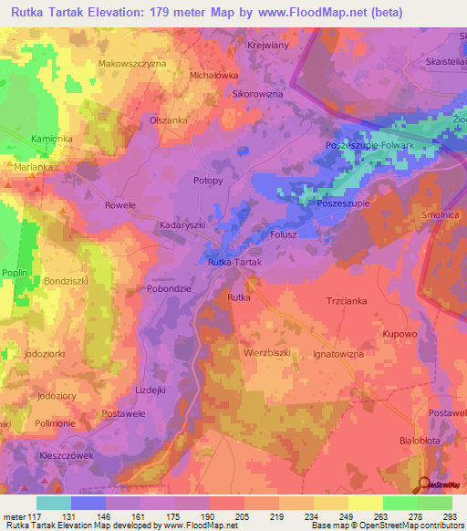 Rutka Tartak,Poland Elevation Map