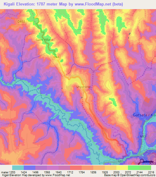 Kigali,Rwanda Elevation Map