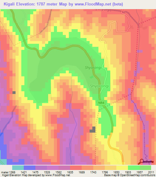 Kigali,Rwanda Elevation Map