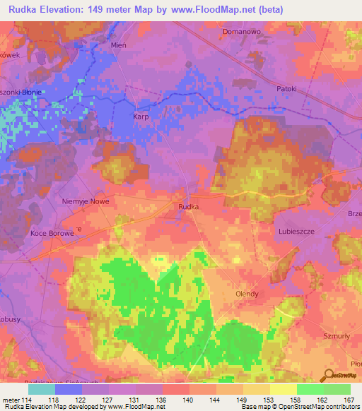 Rudka,Poland Elevation Map