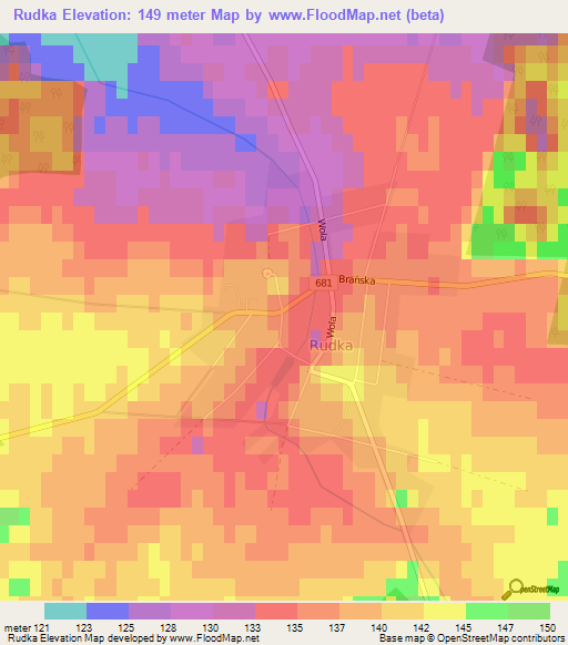 Rudka,Poland Elevation Map