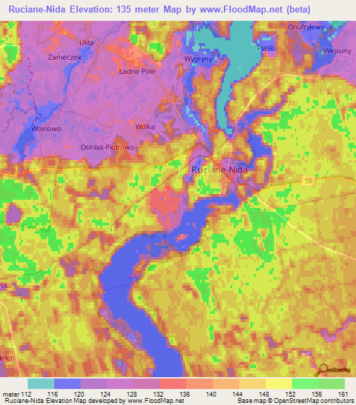 Ruciane-Nida,Poland Elevation Map