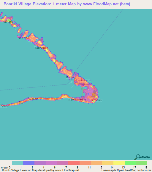 Bonriki Village,Kiribati Elevation Map
