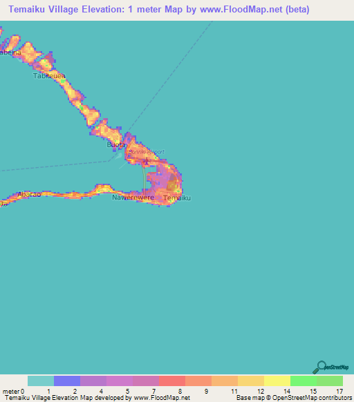 Temaiku Village,Kiribati Elevation Map