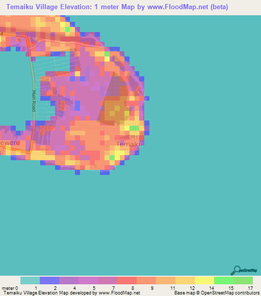 Temaiku Village,Kiribati Elevation Map