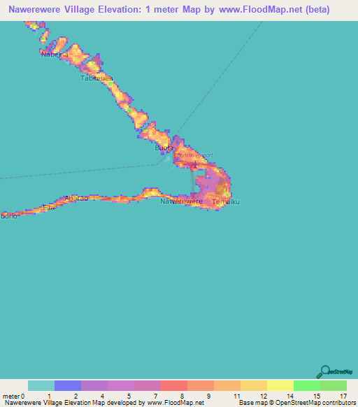 Nawerewere Village,Kiribati Elevation Map