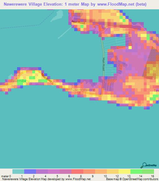 Nawerewere Village,Kiribati Elevation Map
