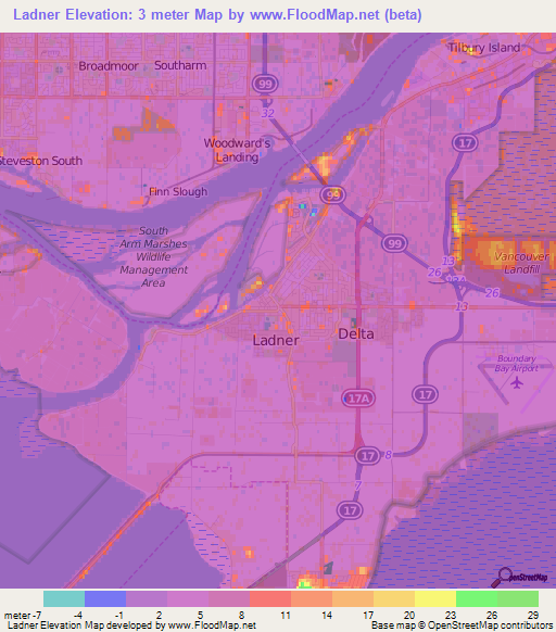 Ladner,Canada Elevation Map