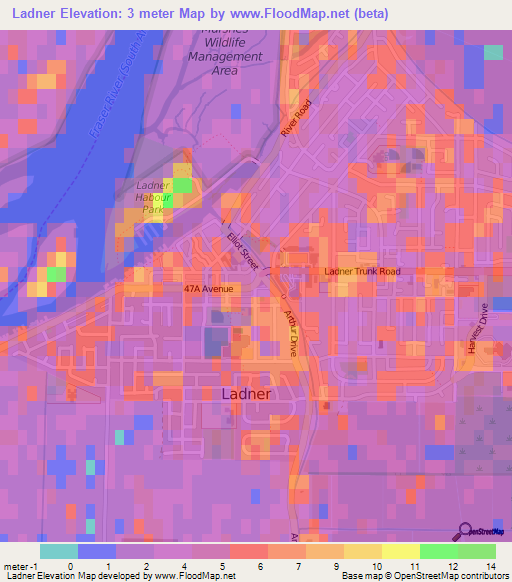 Ladner,Canada Elevation Map
