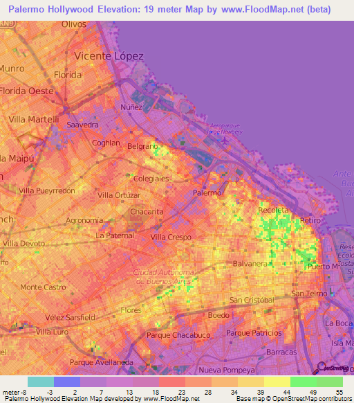 Palermo Hollywood,Argentina Elevation Map