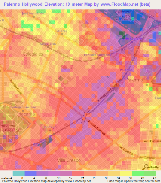 Palermo Hollywood,Argentina Elevation Map