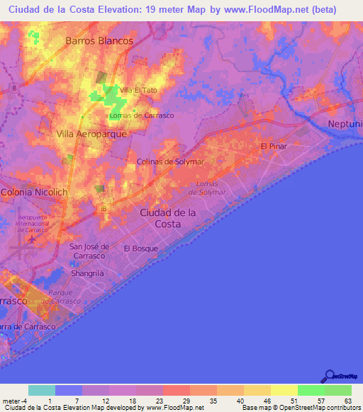 Ciudad de la Costa,Uruguay Elevation Map