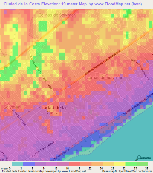 Ciudad de la Costa,Uruguay Elevation Map