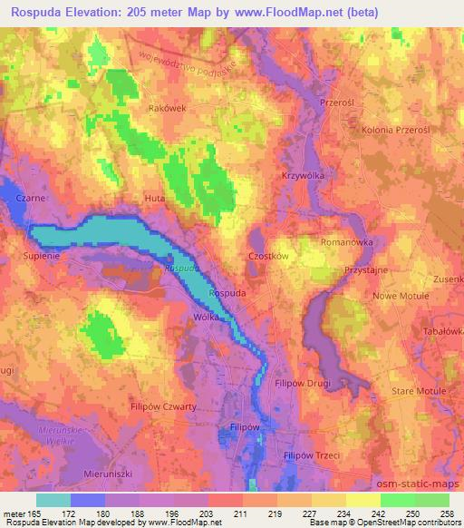Rospuda,Poland Elevation Map