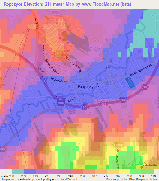Ropczyce,Poland Elevation Map