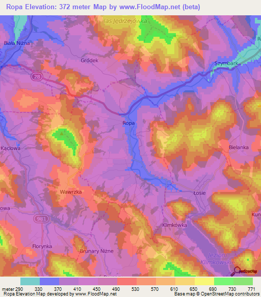 Ropa,Poland Elevation Map