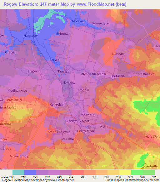 Rogow,Poland Elevation Map