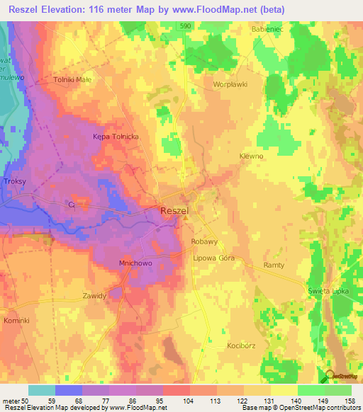 Reszel,Poland Elevation Map