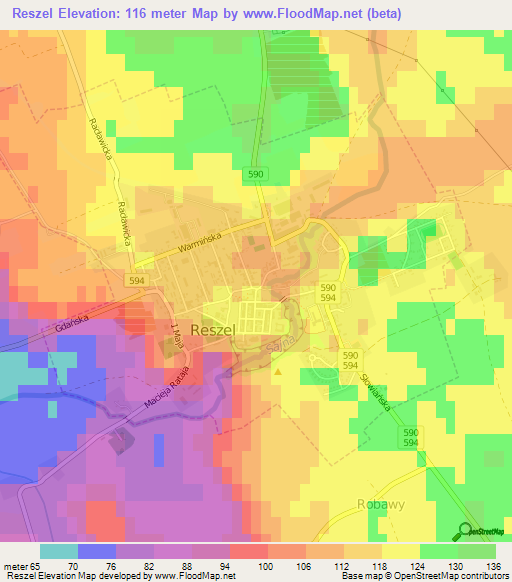 Reszel,Poland Elevation Map