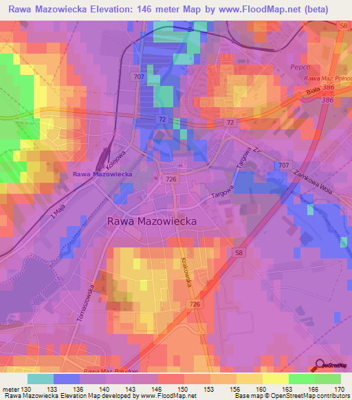 Rawa Mazowiecka,Poland Elevation Map