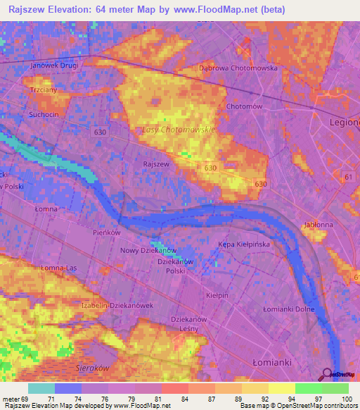 Rajszew,Poland Elevation Map