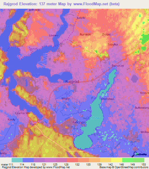 Rajgrod,Poland Elevation Map