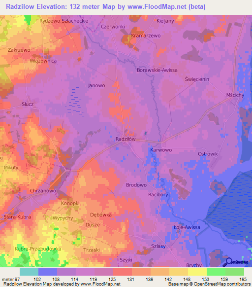 Radzilow,Poland Elevation Map