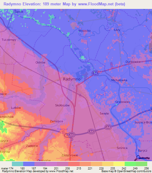 Radymno,Poland Elevation Map