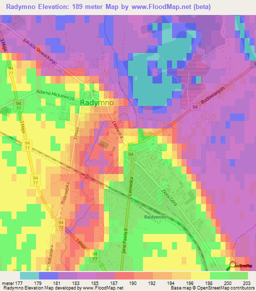 Radymno,Poland Elevation Map