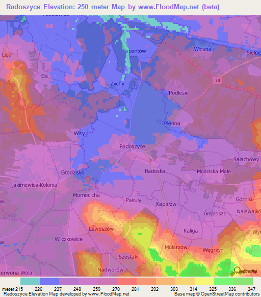 Radoszyce,Poland Elevation Map