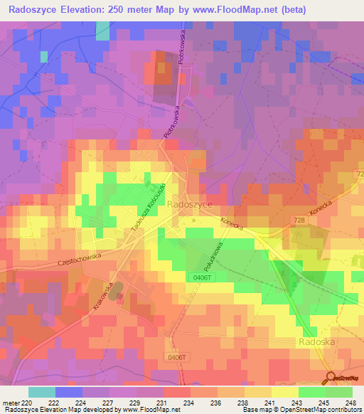 Radoszyce,Poland Elevation Map