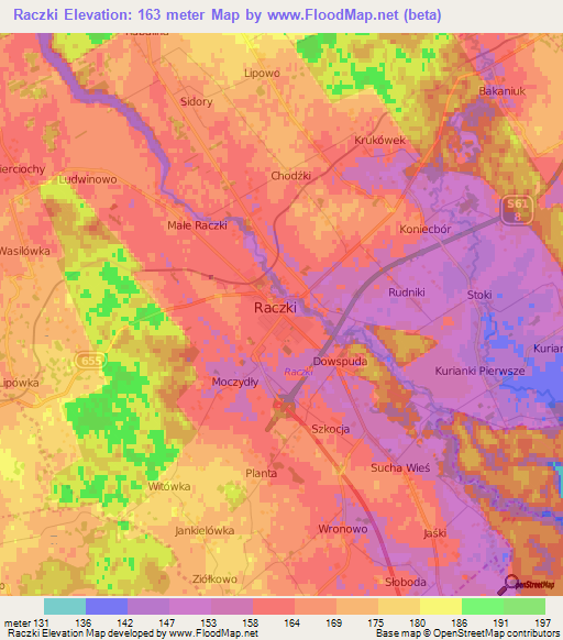 Raczki,Poland Elevation Map