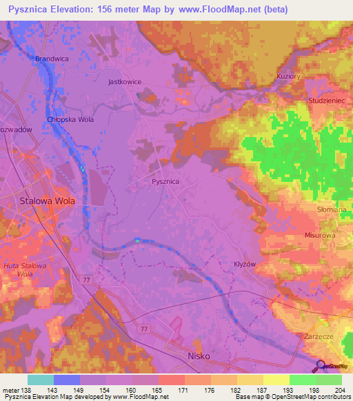 Pysznica,Poland Elevation Map