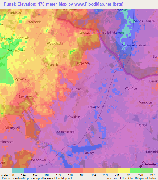 Punsk,Poland Elevation Map
