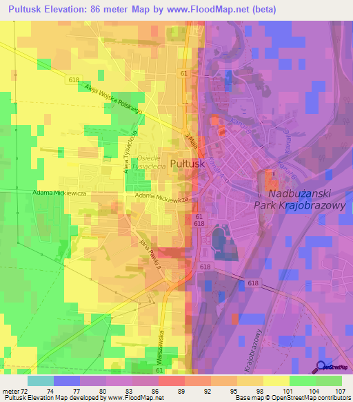Pultusk,Poland Elevation Map