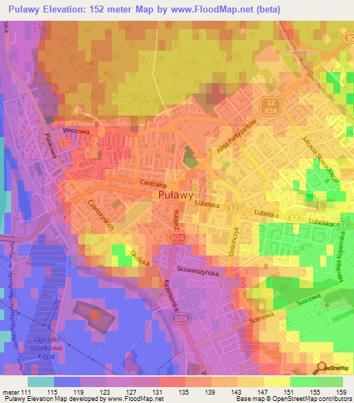 Pulawy,Poland Elevation Map